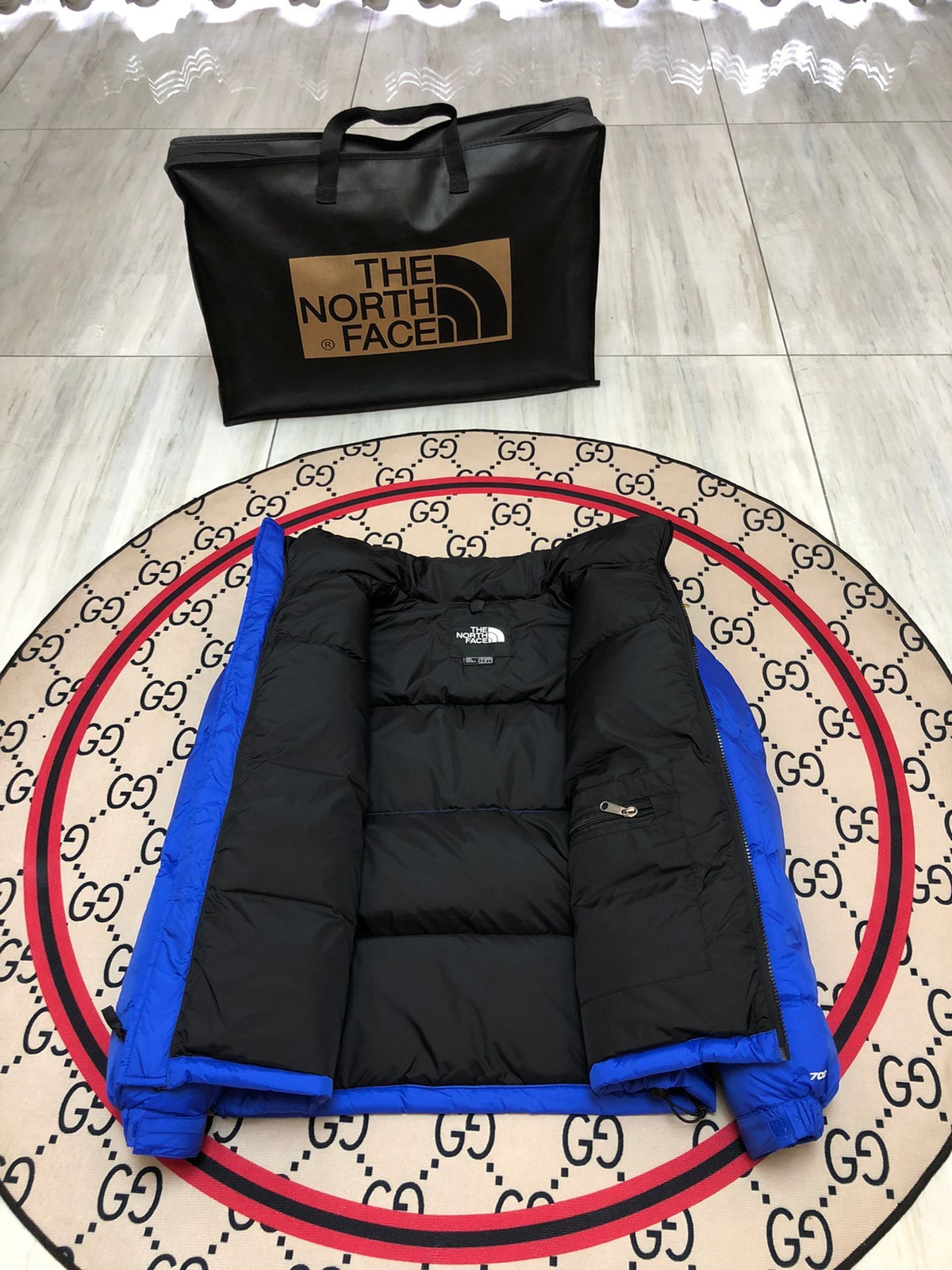 The North Face Royal Blue Black Colorblock Puffer Jacket