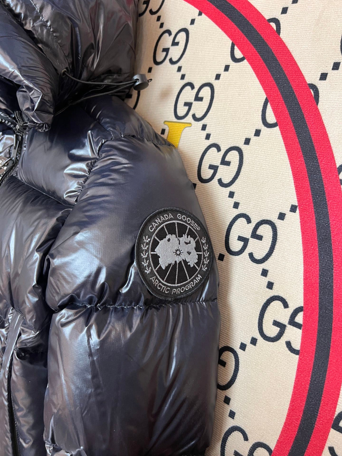Canada Goose Black Glossy Hooded Puffer Jacket
