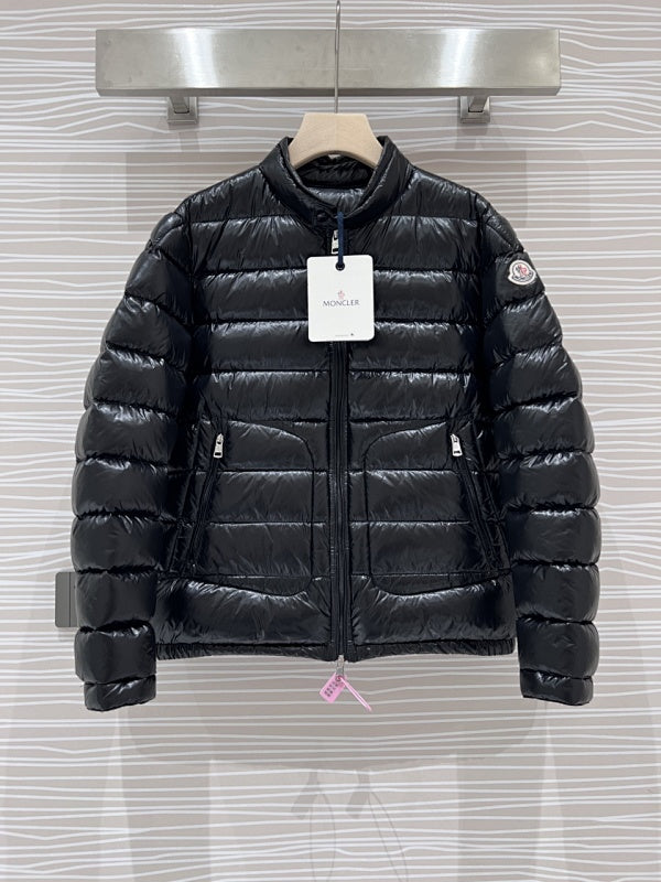 Moncler Black Glossy Stand Collar Quilted Puffer Jacket