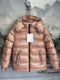 Moncler Rose Gold Glossy Hooded Quilted Puffer Jacket