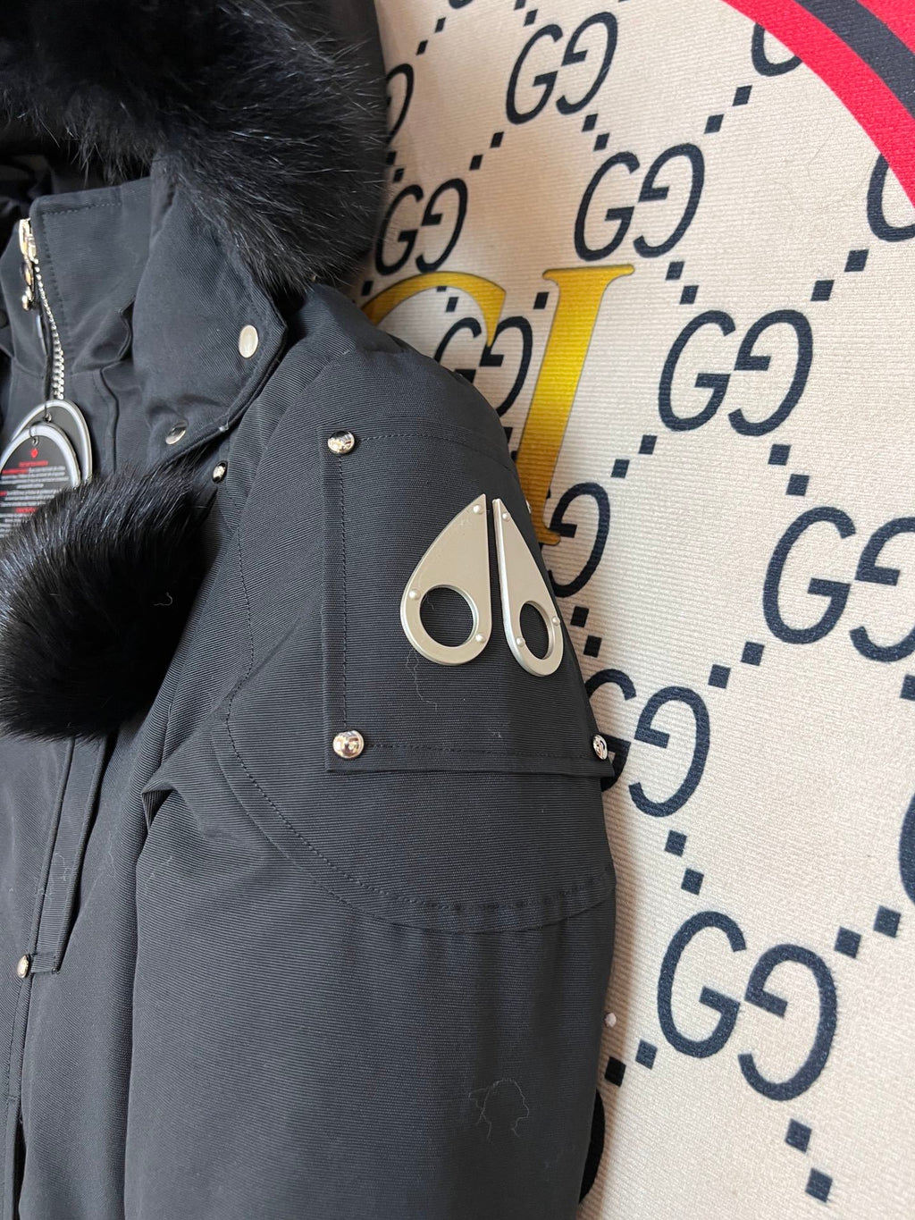 Moose Knuckles Black Pom-Pom Cropped Hooded Bomber Jacket