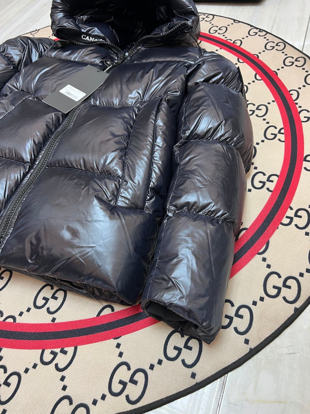 Canada Goose Black Glossy Hooded Puffer Jacket