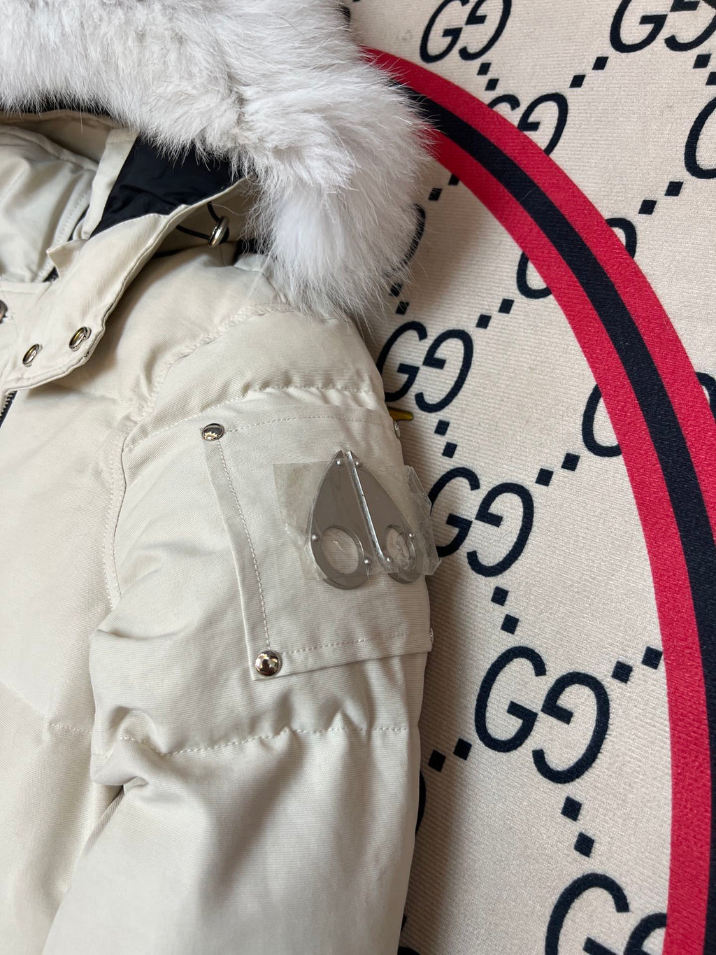 Moose Knuckles Ivory White Quilted Hooded Jacket