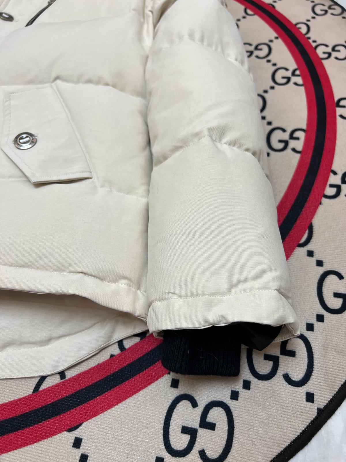 Moose Knuckles Ivory White Quilted Hooded Jacket