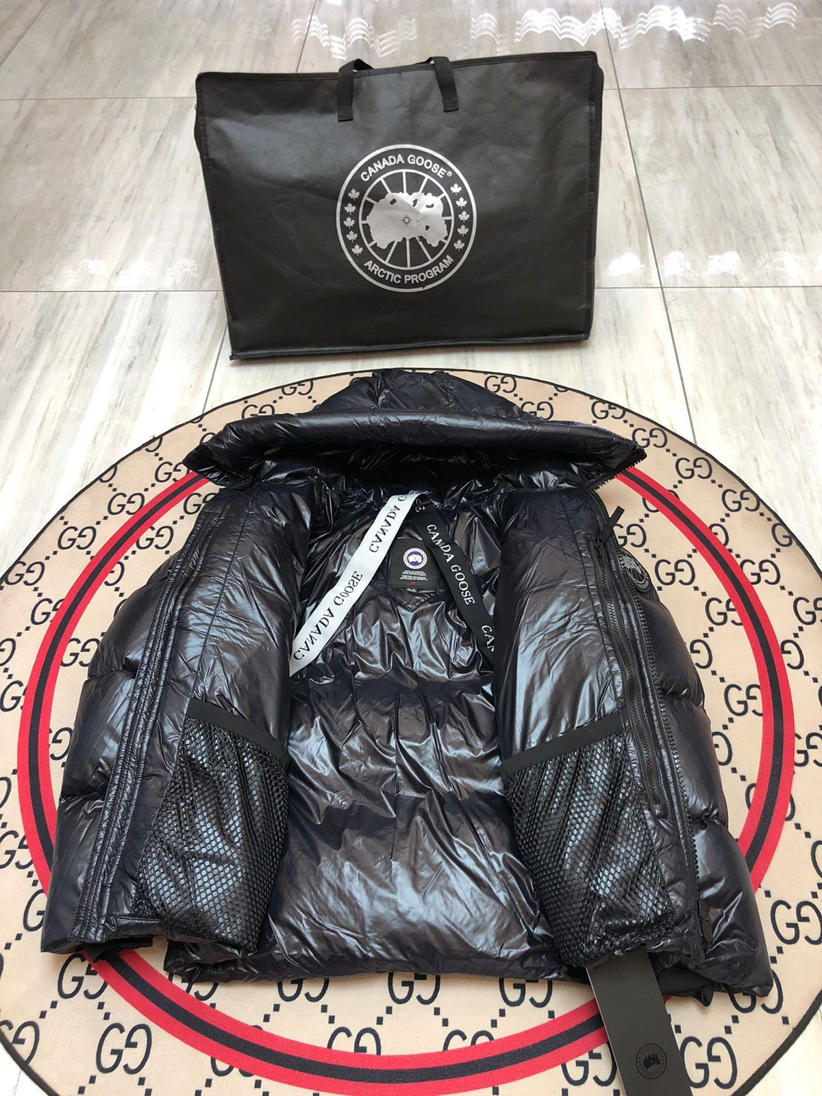 Canada Goose Black Glossy Hooded Puffer Jacket