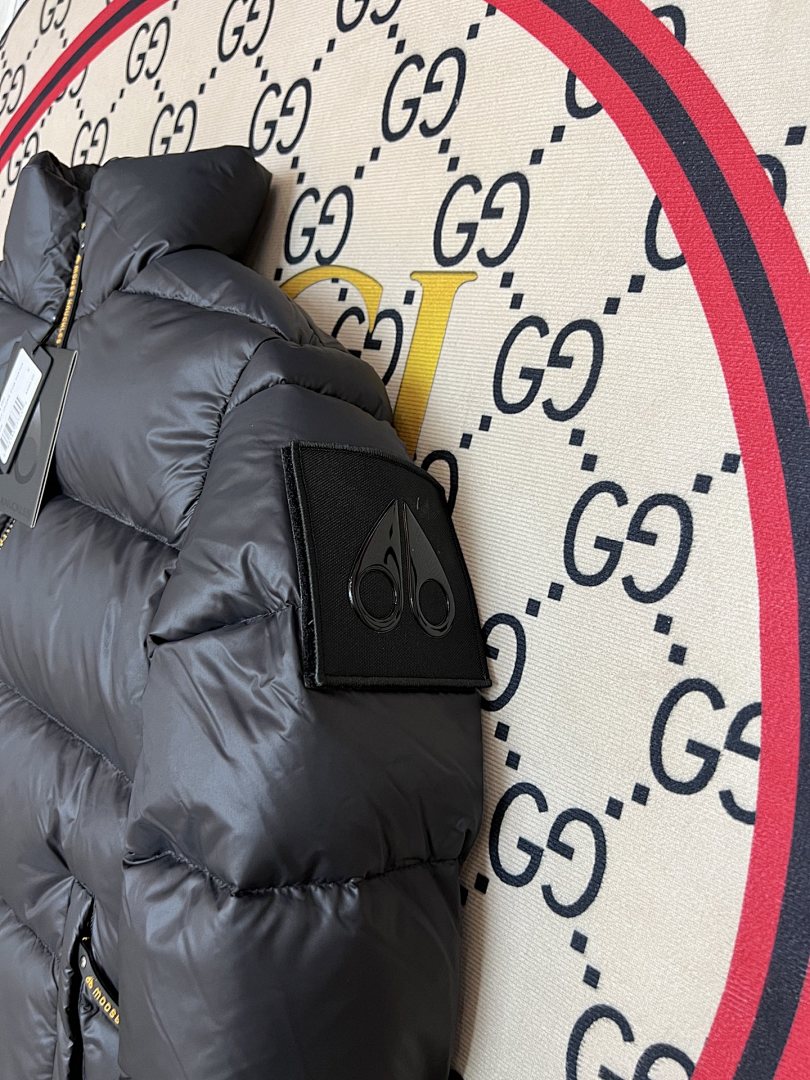 Moose Knuckles Black Glossy Stand Collar Puffer Jacket