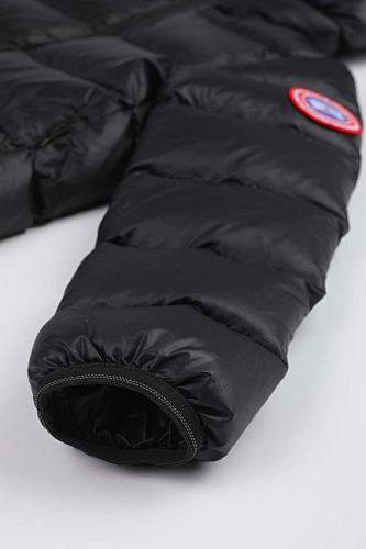 Canada Goose Black Hooded Puffer Jacket with Contrast Stripes