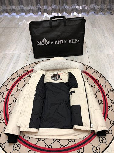 Moose Knuckles Ivory White Quilted Hooded Jacket