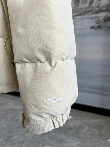 The North Face Cream White Brown Colorblock Puffer Jacket