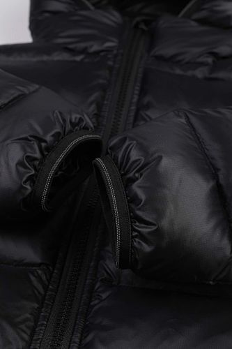 Canada Goose Black Hooded Puffer Jacket with Contrast Stripes