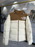 The North Face Cream White Brown Colorblock Puffer Jacket