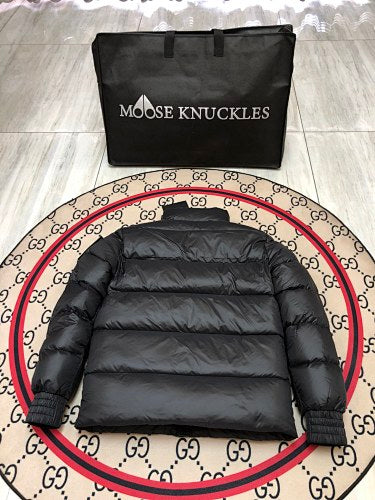 Moose Knuckles Black Glossy Stand Collar Puffer Jacket