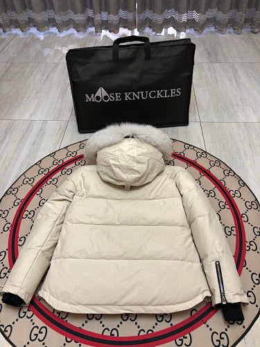 Moose Knuckles Ivory White Quilted Hooded Jacket