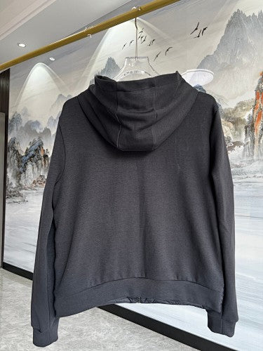 Moncler Black White Stripe Quilted Front Hooded Jacket