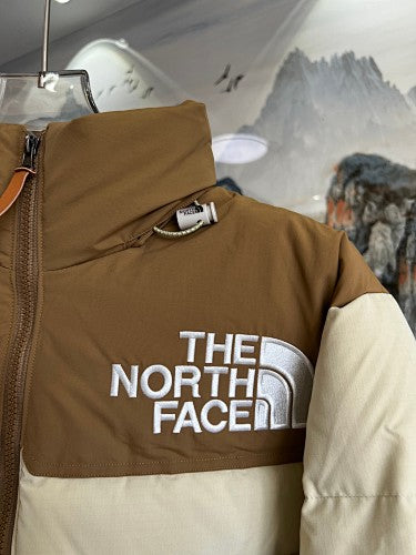 The North Face Cream White Brown Colorblock Puffer Jacket