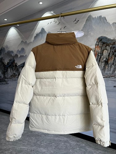 The North Face Cream White Brown Colorblock Puffer Jacket