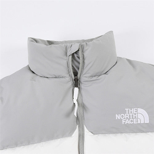 The North Face White and Gray Colorblock Puffer Jacket