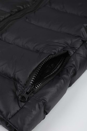 Canada Goose Black Hooded Puffer Jacket with Contrast Stripes