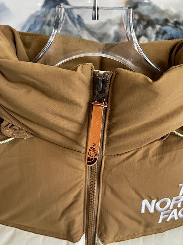 The North Face Cream White Brown Colorblock Puffer Jacket