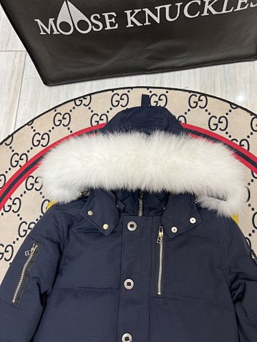 Moose Knuckles Navy Blue Quilted Back Hooded Jacket