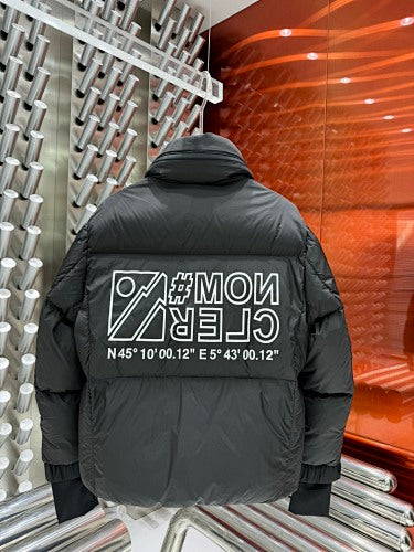 Moncler Black Graphic Logo Stand Collar Puffer Jacket