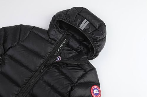 Canada Goose Black Hooded Puffer Jacket with Contrast Stripes