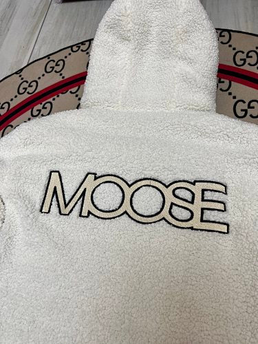 Moose Knuckles Ivory White Hooded Teddy Fleece Jacket