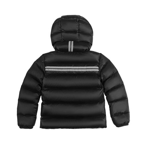Canada Goose Black Hooded Puffer Jacket with Contrast Stripes