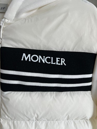 Moncler White Black Stripe Quilted Front Hooded Jacket