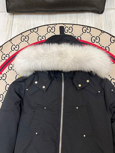 Moose Knuckles Black Hooded Bomber Jacket