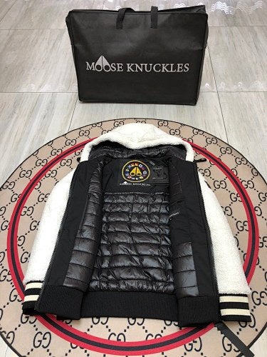 Moose Knuckles Ivory White Hooded Teddy Fleece Jacket