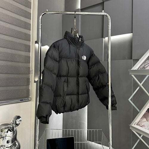 The North Face Black White Logo Stand Collar Puffer Jacket