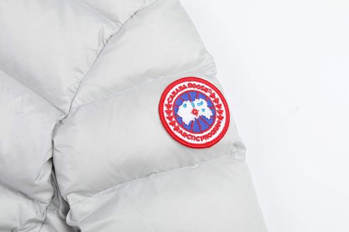 Canada Goose Silver Gray Hooded Puffer Jacket with Contrast Stripes