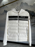 Moncler White Black Stripe Quilted Front Hooded Jacket