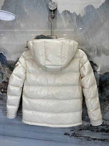 Moncler Ivory White Glossy Hooded Quil quilted Puffer Jacket