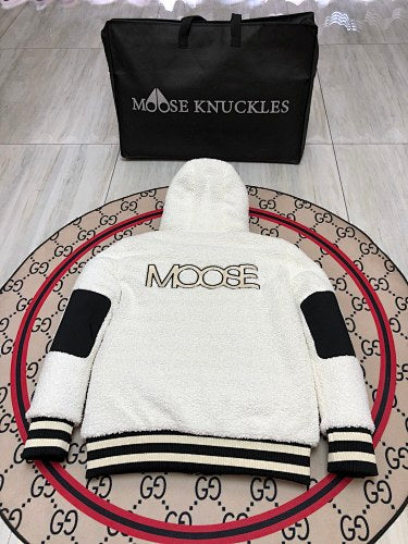 Moose Knuckles Ivory White Hooded Teddy Fleece Jacket