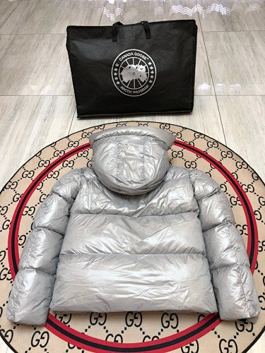 Canada Goose Silver Gray Glossy Hooded Puffer Jacket