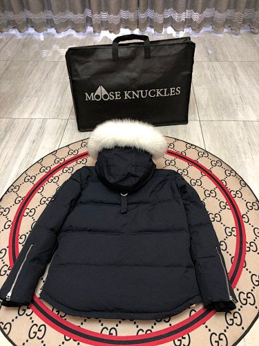 Moose Knuckles Navy Blue Quilted Back Hooded Jacket