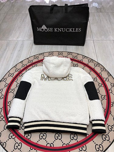 Moose Knuckles Ivory White Hooded Teddy Fleece Jacket