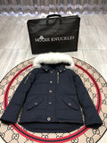Moose Knuckles Navy Blue Quilted Back Hooded Jacket