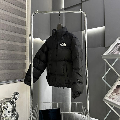 The North Face Black White Logo Stand Collar Puffer Jacket