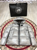 Canada Goose Silver Gray Glossy Hooded Puffer Jacket