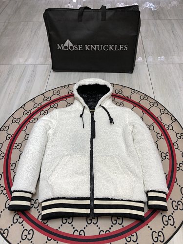 Moose Knuckles Ivory White Hooded Teddy Fleece Jacket