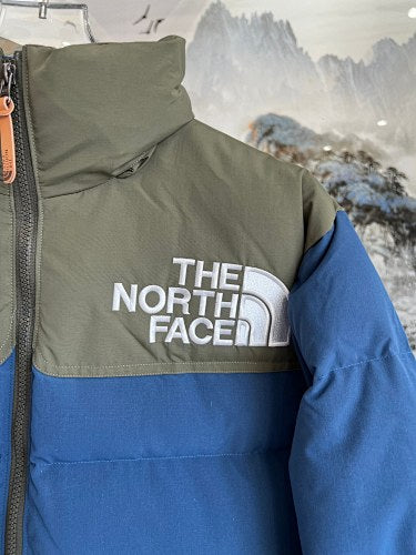 The North Face Blue Olive Green Colorblock Puffer Jacket