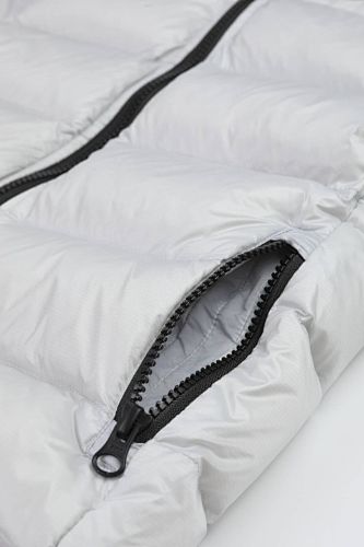 Canada Goose Silver Gray Hooded Puffer Jacket with Contrast Stripes