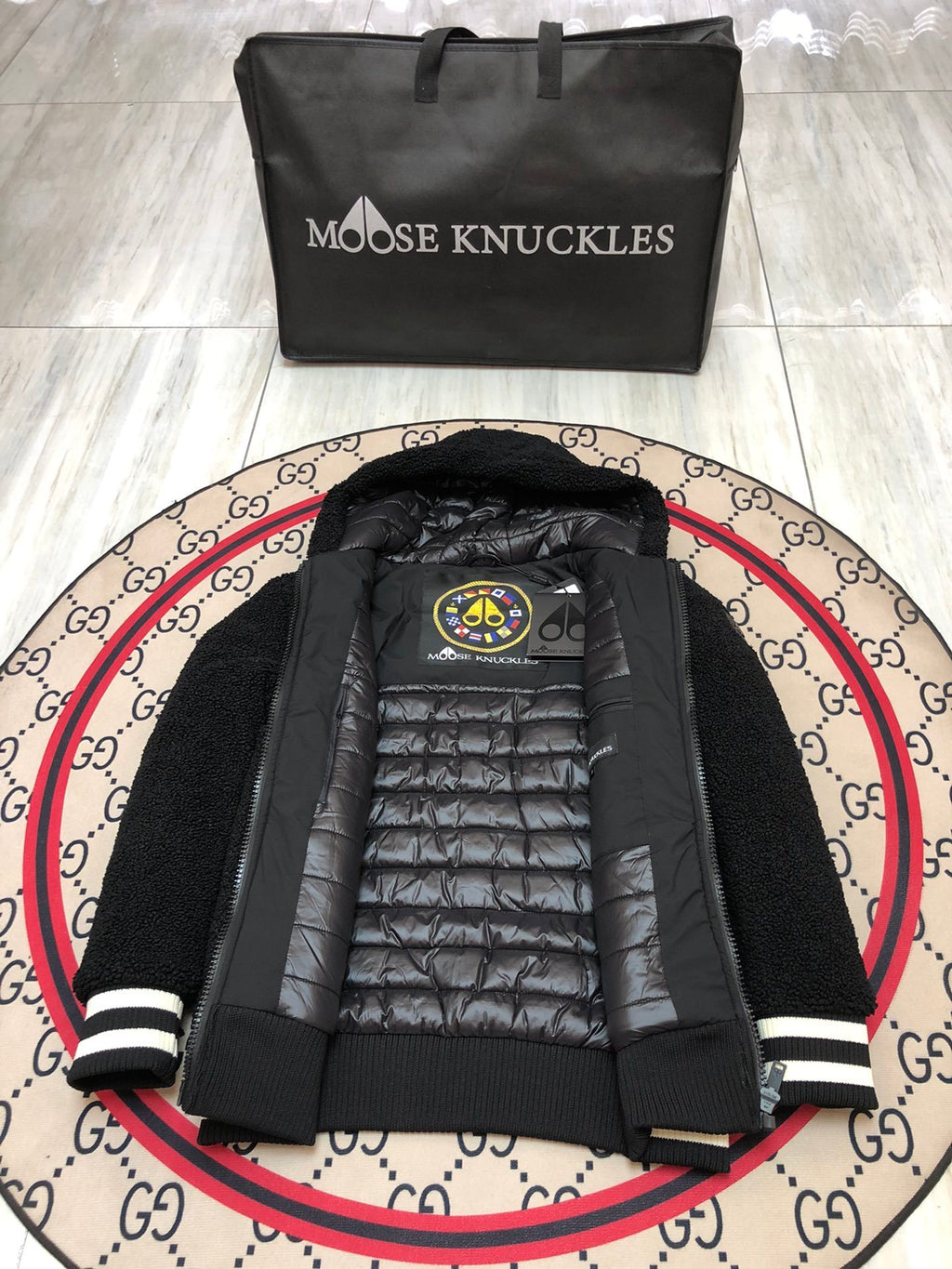 Moose Knuckles Black Hooded Teddy Fleece Jacket