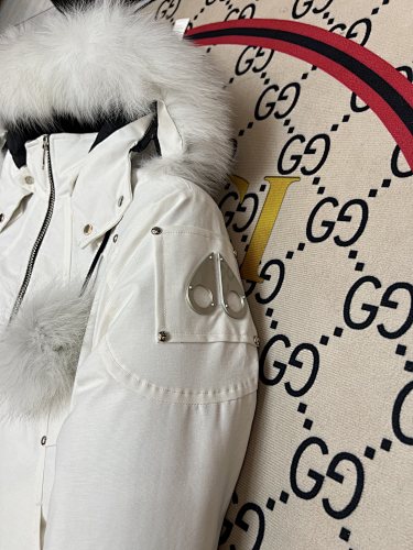 Moose Knuckles Ivory White Pom-Pom Cropped Hooded Bomber Jacket
