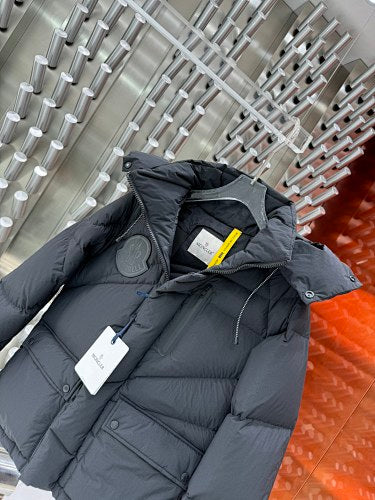 Moncler Charcoal Gray Asymmetric Quilted Hooded Puffer Jacket