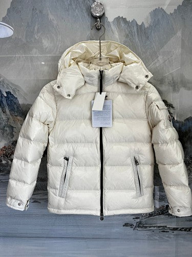 Moncler Ivory White Glossy Hooded Quil quilted Puffer Jacket