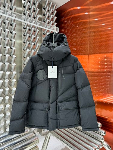 Moncler Charcoal Gray Asymmetric Quilted Hooded Puffer Jacket